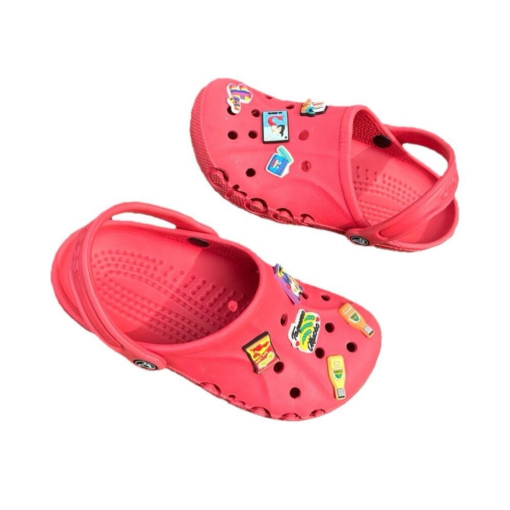 Crocs Adult Unisex Baya Clogs With‎ Charms Size M5 W7 Red Sandals
